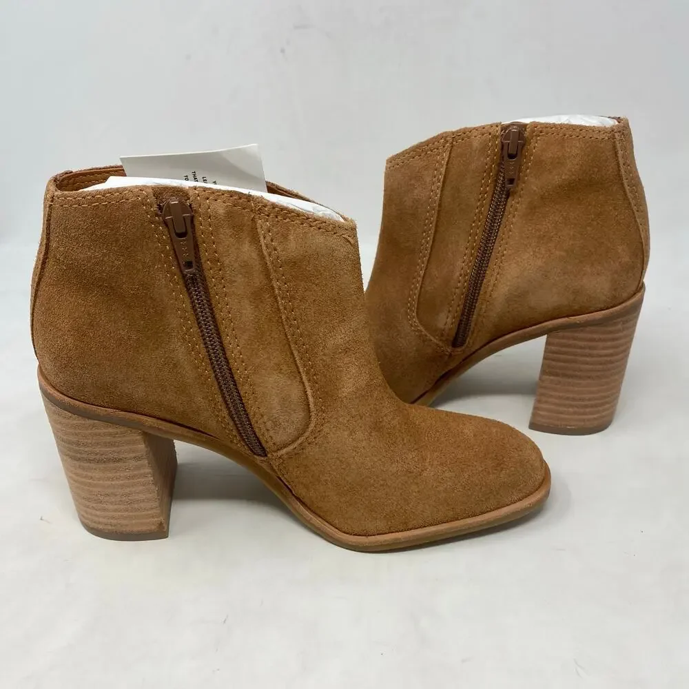 Lucky Brand Boots Pellyon Brown Suede Leather Block Heel Ankle Womens Size 6